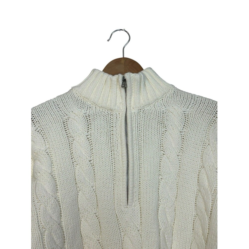 Staud Sweater Women’s Size Small Ivory Hampton Crop Half Zip Cotton Cable Knit - Picture 2 of 6